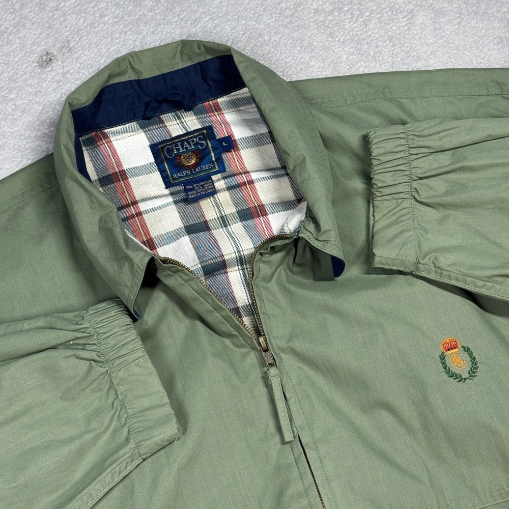 Chaps Ralph Lauren Harrington Jacket Mens Large Green Plaid Lined Windbreaker